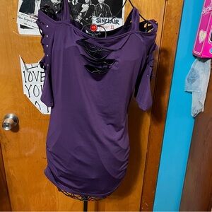 dressfo purple top shirt Cold Shoulder Womens size medium 8